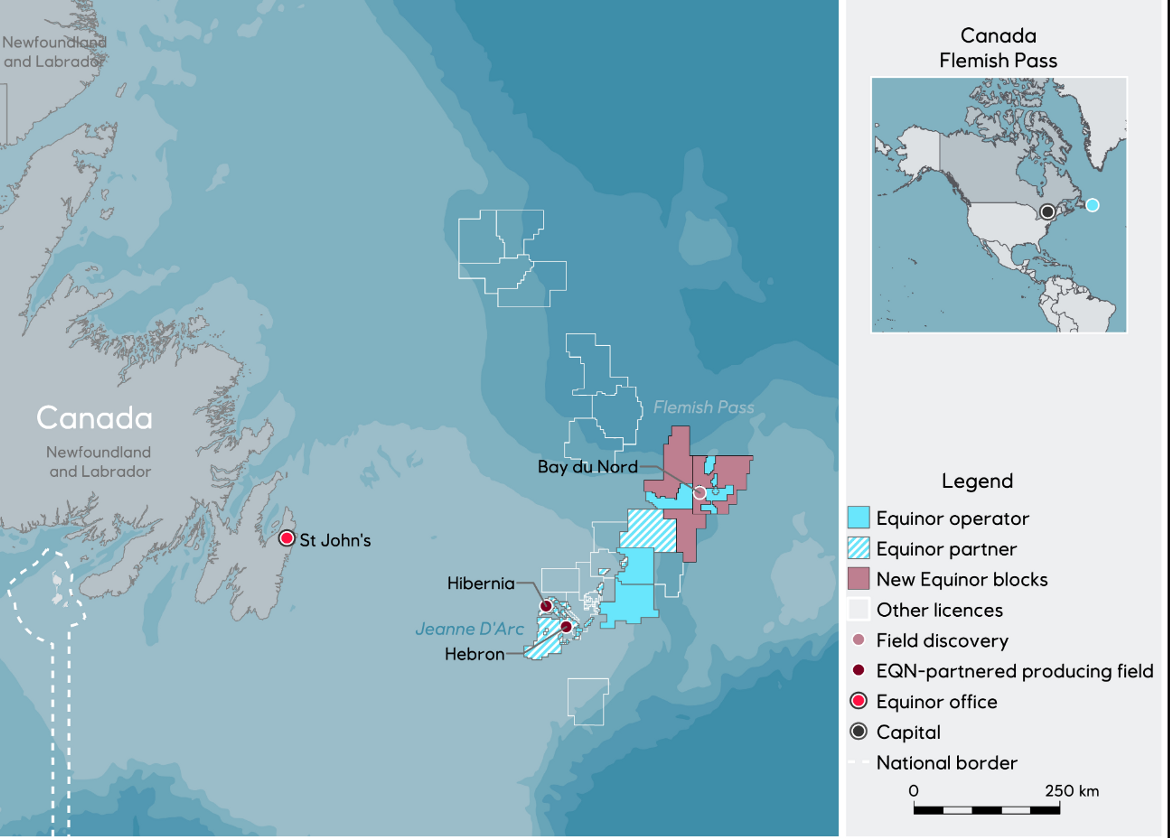 Map with overview of licences and discoveries offshore Newfoundland
