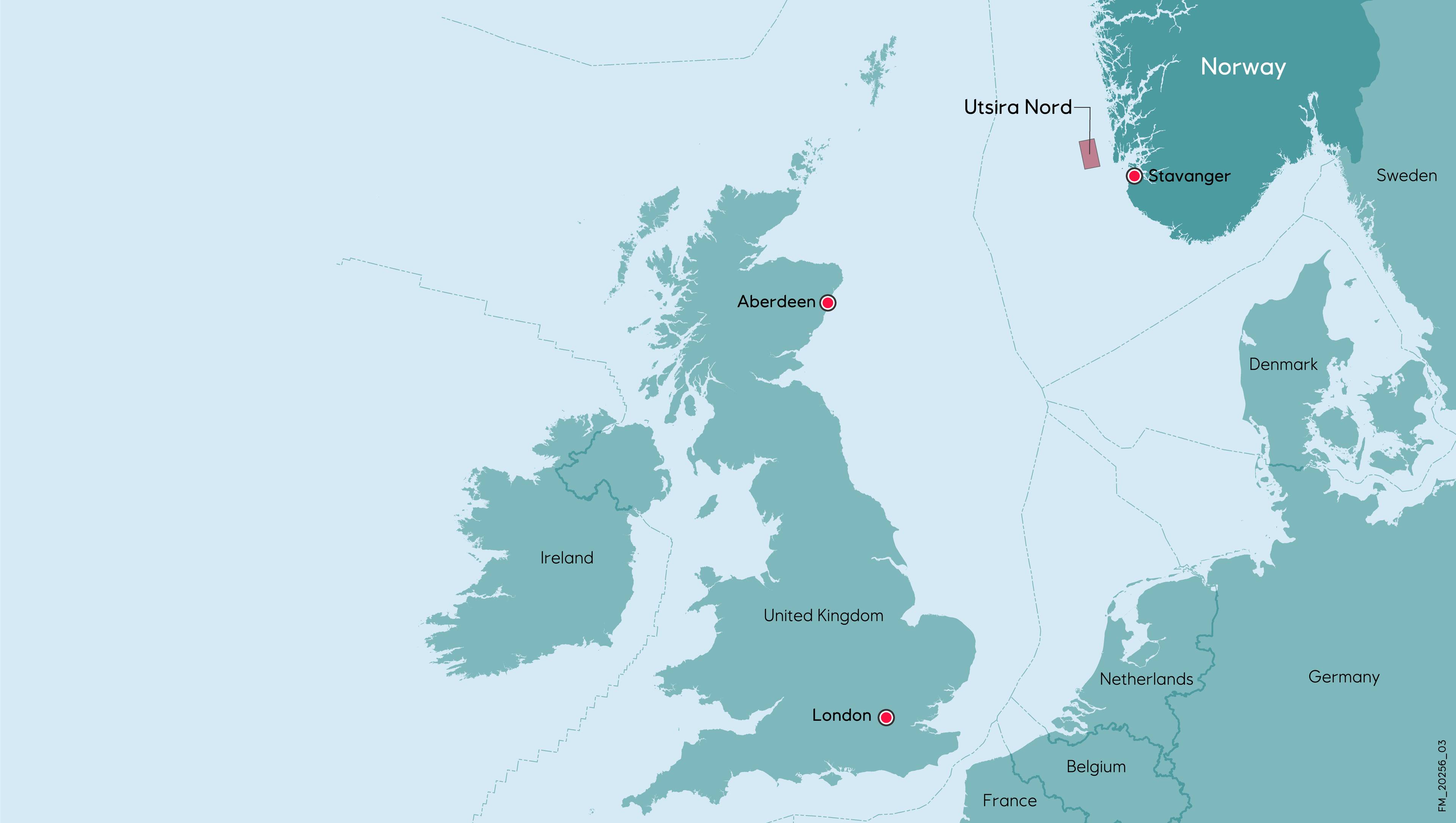 Map showing the location in the North Sea